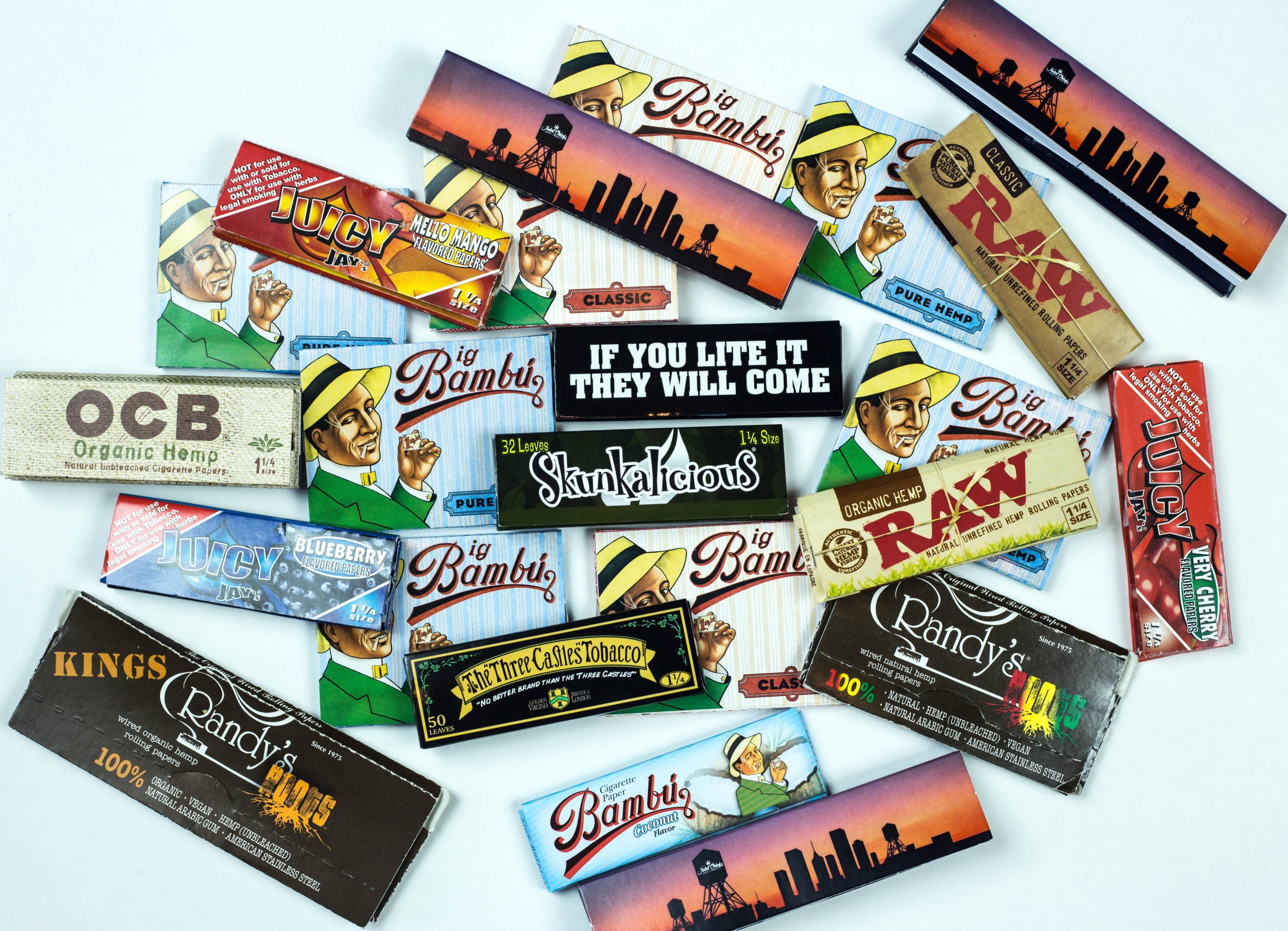 bunch of different brands of rolling papers